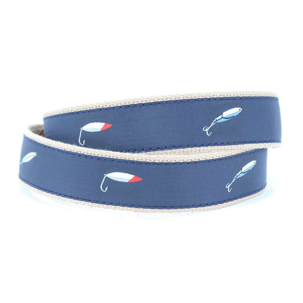 Salt Water Lures Leather Tab Belt in Navy by Country Club Prep - Country Club Prep