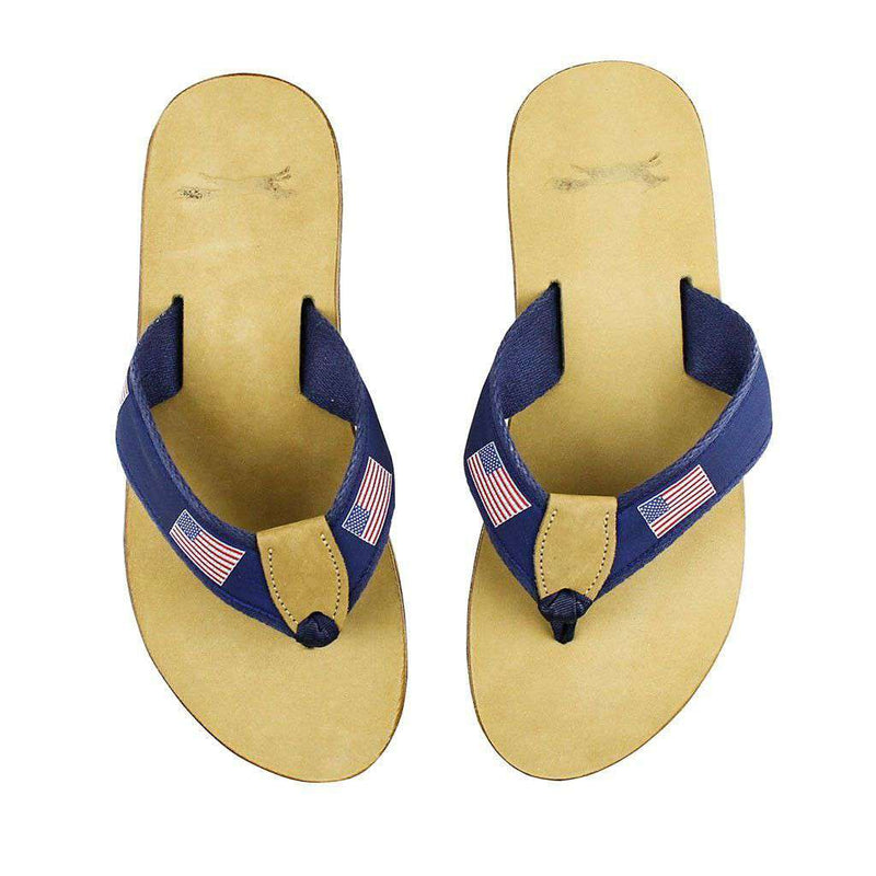 American Flag Leather Sandal in Navy by Country Club Prep - Country Club Prep
