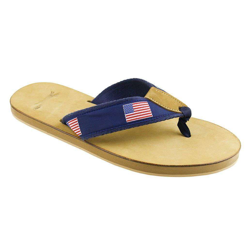 American Flag Leather Sandal in Navy by Country Club Prep - Country Club Prep
