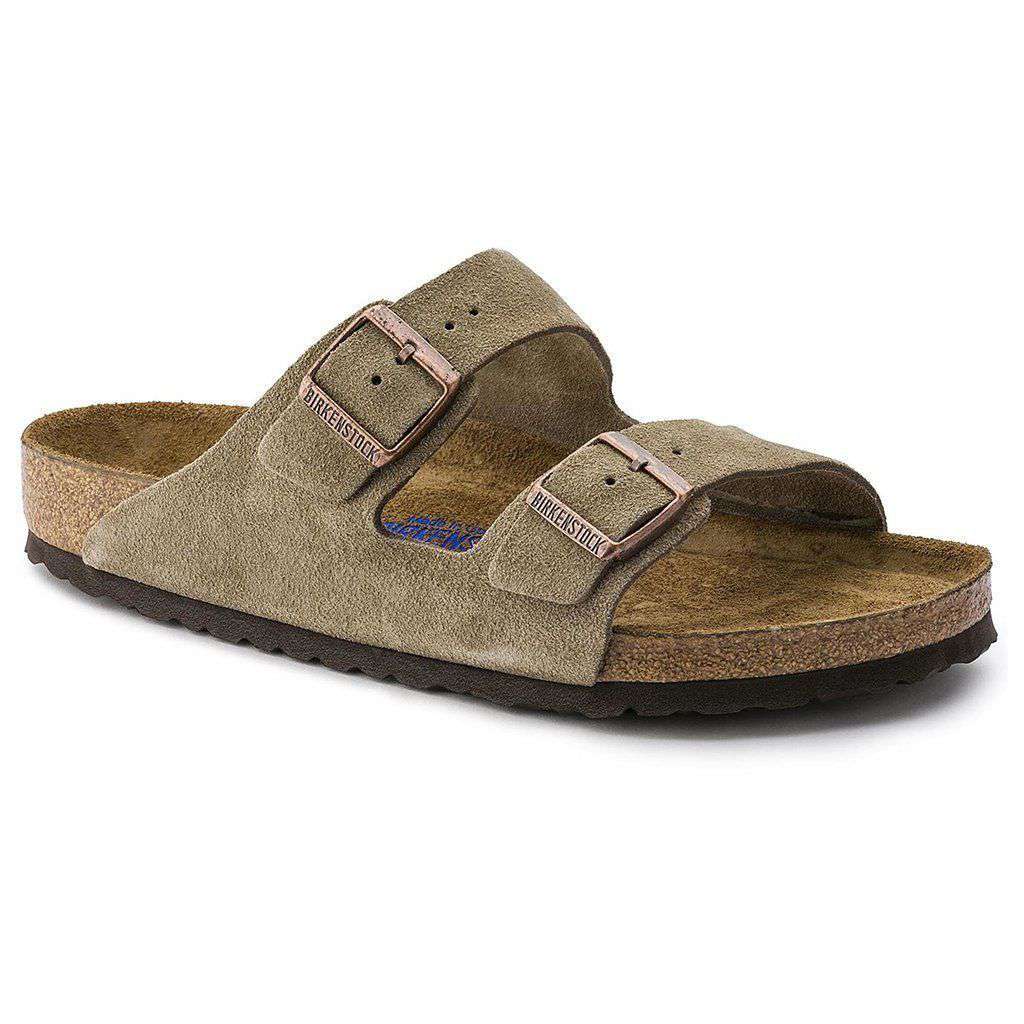 Women's Arizona Sandal in Taupe Suede Leather with Soft Footbed by Birkenstock - Country Club Prep