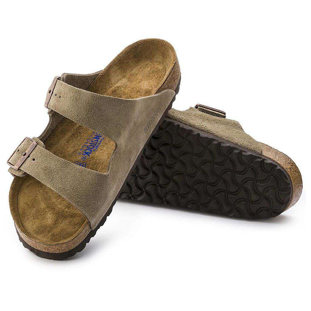 Women's Arizona Sandal in Taupe Suede Leather with Soft Footbed by Birkenstock - Country Club Prep