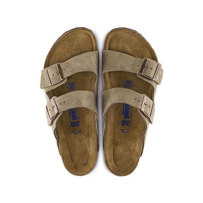 Women's Arizona Sandal in Taupe Suede Leather with Soft Footbed by Birkenstock - Country Club Prep