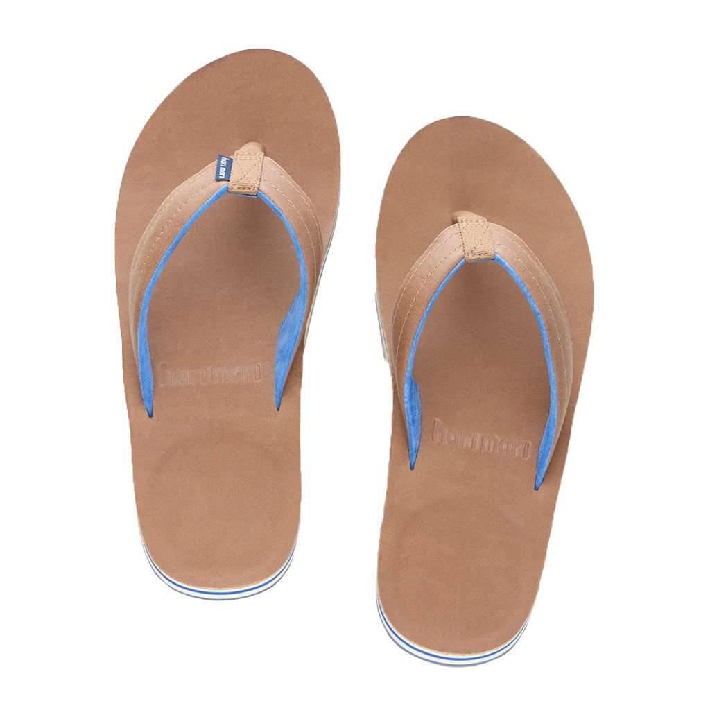 Men's Lakes Flip Flops in Tan & Navy by Hari Mari - Country Club Prep