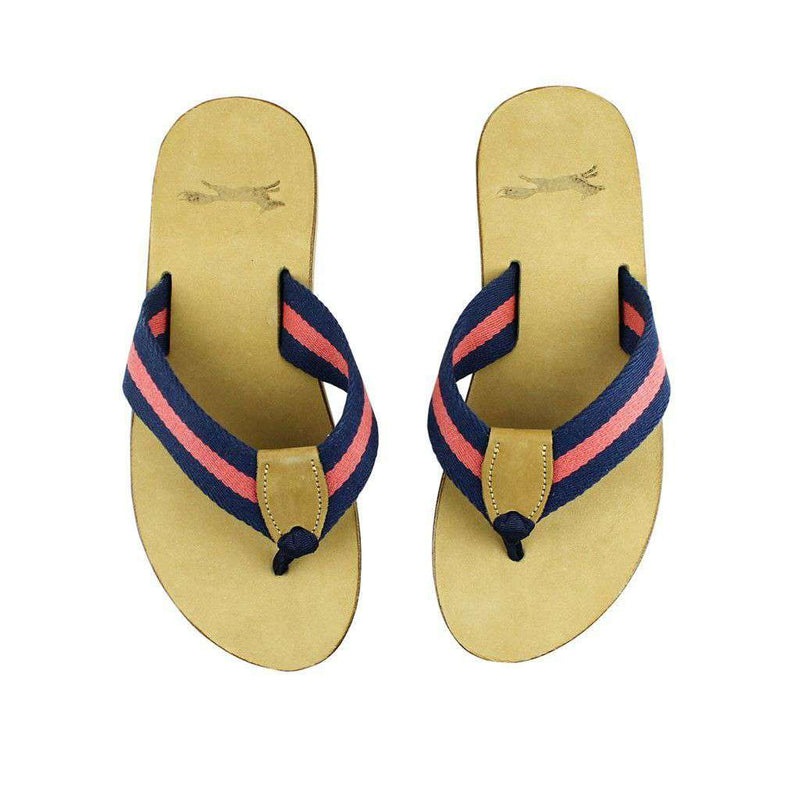 Navy and Red Surcingle Leather Sandal by Country Club Prep - Country Club Prep