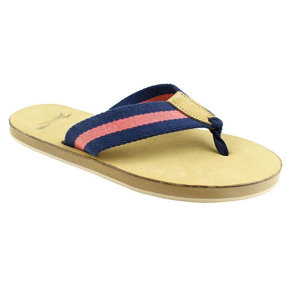 Navy and Red Surcingle Leather Sandal by Country Club Prep - Country Club Prep