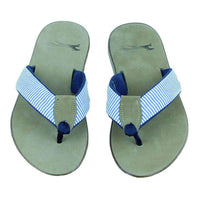 Navy Seersucker Leather Longshanks Sandal by Country Club Prep - Country Club Prep