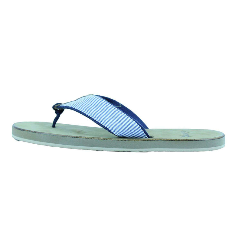 Navy Seersucker Leather Longshanks Sandal by Country Club Prep - Country Club Prep