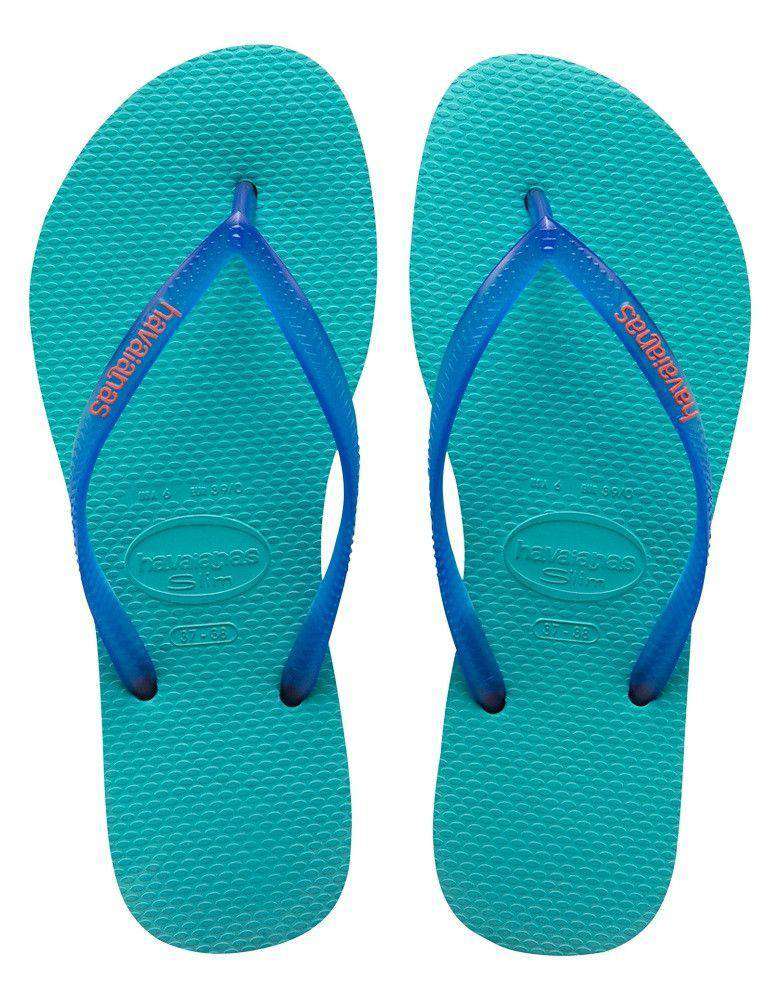 Slim Logo Pop-Up Sandals in Pool Green by Havaianas - Country Club Prep