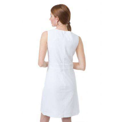 Scallop Dress in White Seersucker by Southern Proper - Country Club Prep