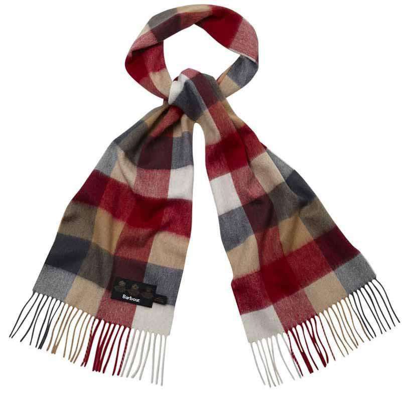 Large Tattersal Linen and Wool Scarf in Camel and Red by Barbour - Country Club Prep