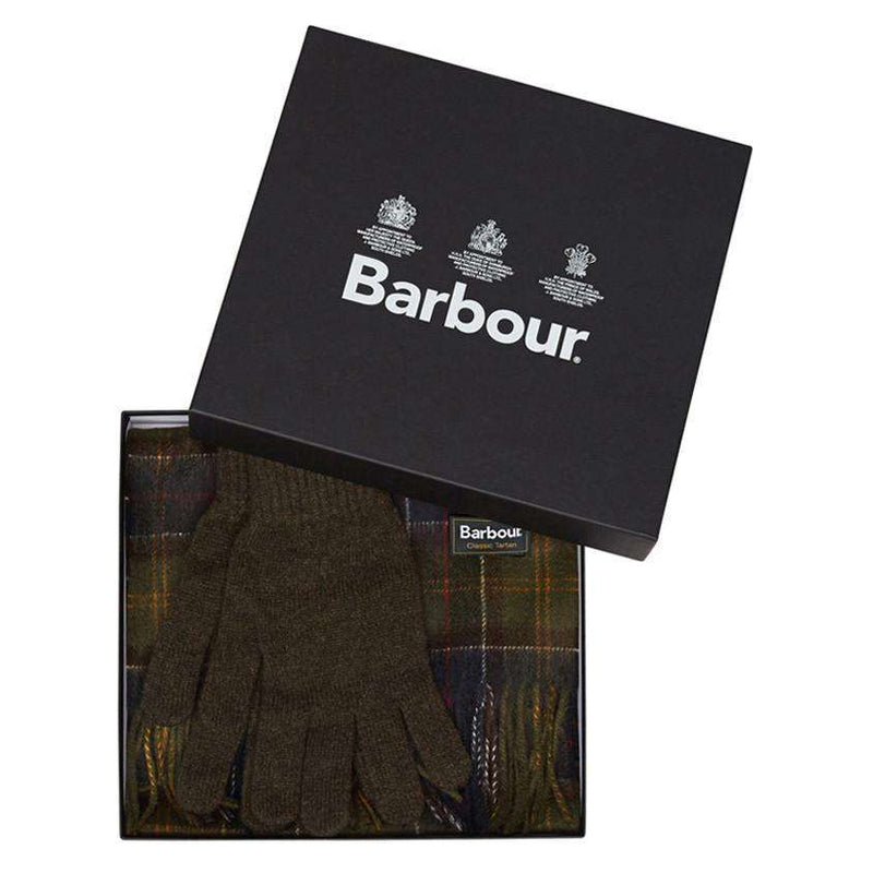 Scarf and Gloves Gift Box in Classic/Olive by Barbour - Country Club Prep