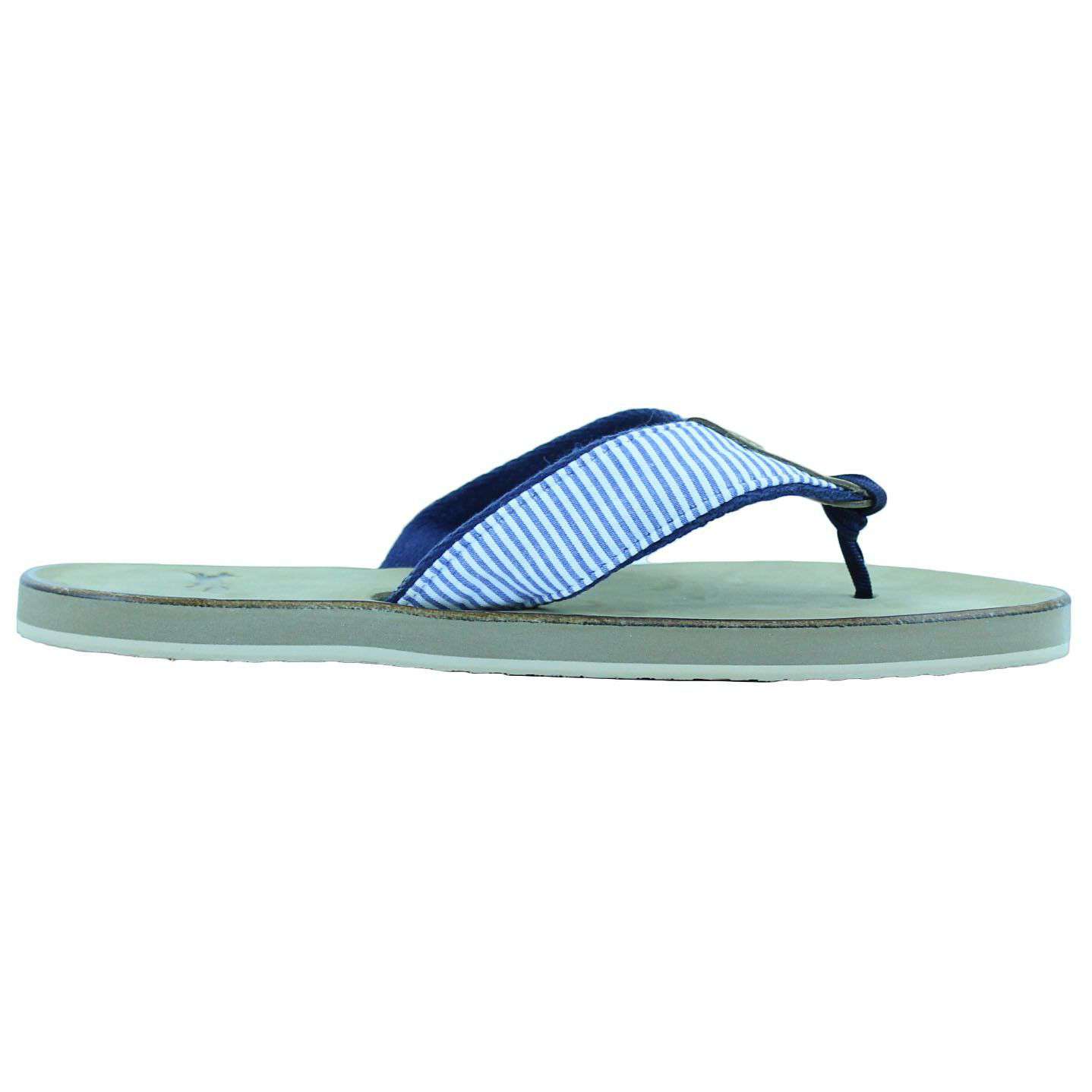 Navy Seersucker Leather Longshanks Sandal by Country Club Prep - Country Club Prep