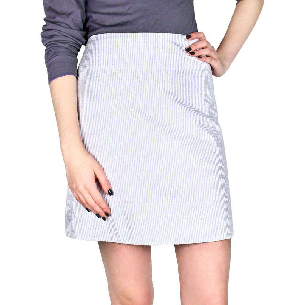 Cocktail Skirt in Blue Seeresucker by Castaway Clothing - Country Club Prep