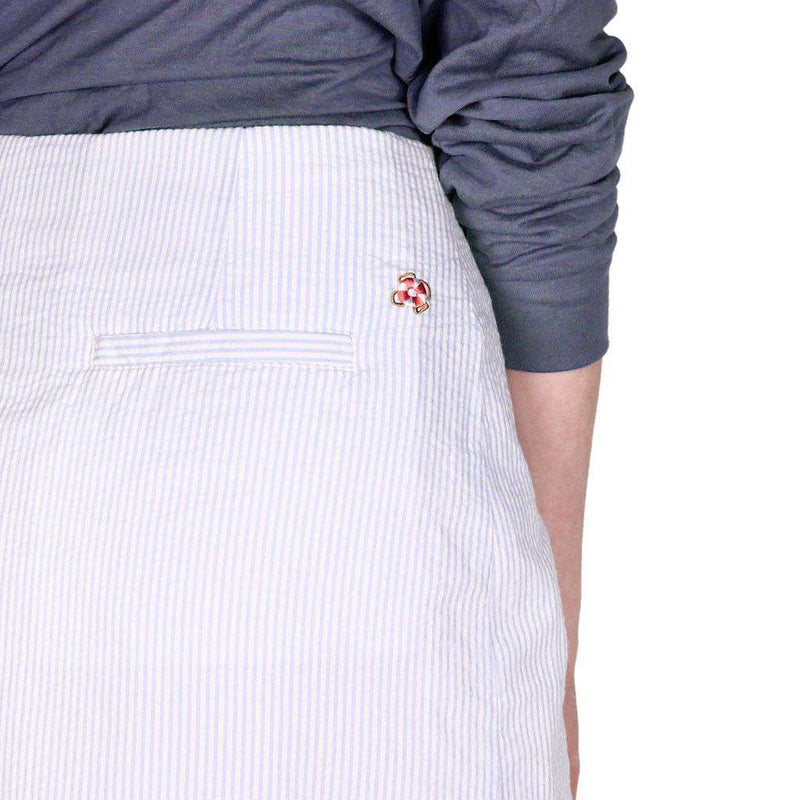 Cocktail Skirt in Blue Seeresucker by Castaway Clothing - Country Club Prep