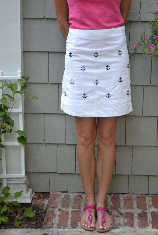 Cocktail Skirt in Memorial White with Anchor by Castaway Clothing - Country Club Prep