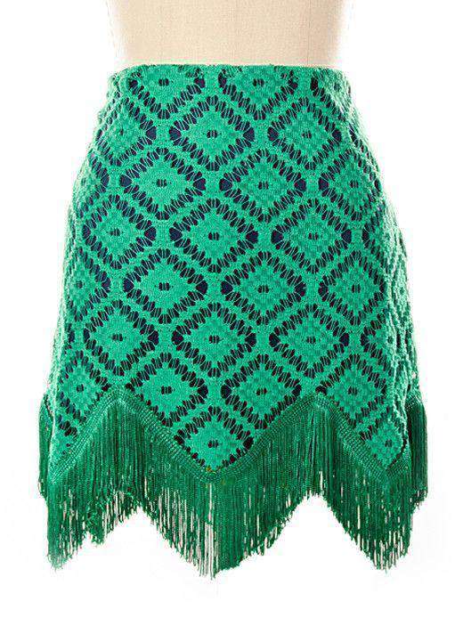 Diamond Crochet Skirt in Green by Judith March - Country Club Prep