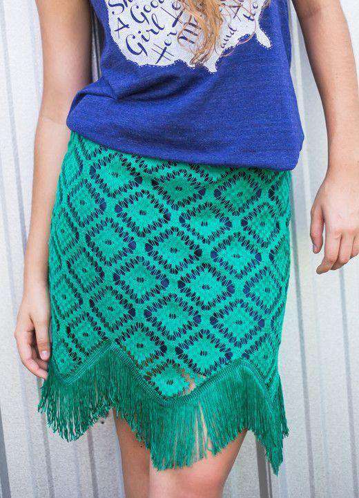 Diamond Crochet Skirt in Green by Judith March - Country Club Prep