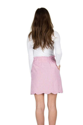 Scalloped Solid Seersucker Skirt in Rose Pink by Lauren James