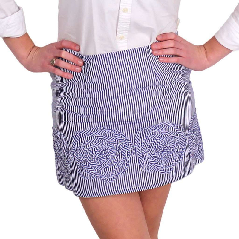 thin-stripe-skirt-in-indigo-and-white-with-rosette-design-by-judith-march - Country Club Prep