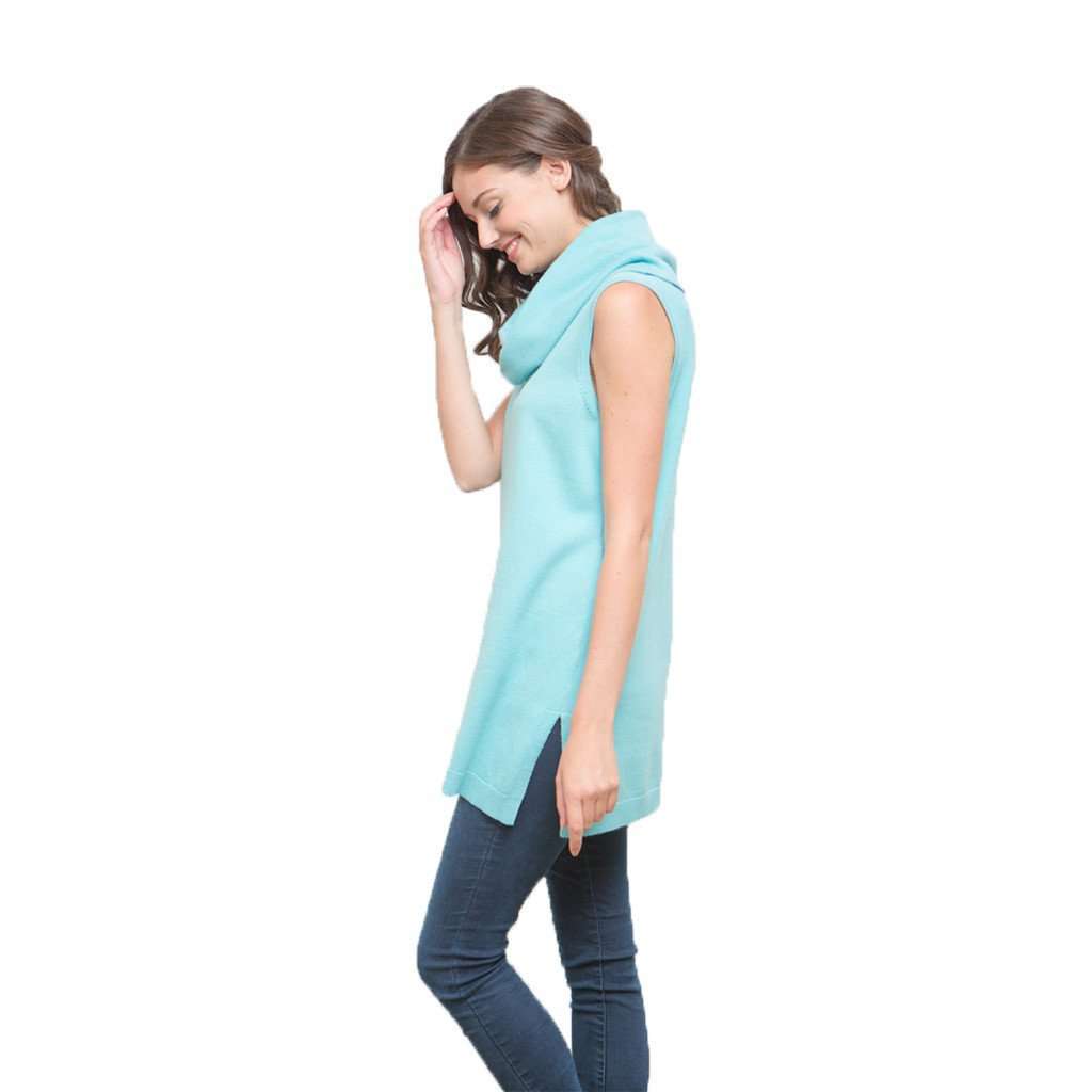 Sleeveless Cashmere Cowl Top in Sea Blue by Tyler Boe - Country Club Prep