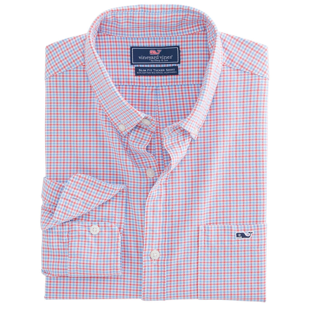 Belle Haven Plaid Slim Tucker Shirt in Sailors Red by Vineyard Vines - Country Club Prep