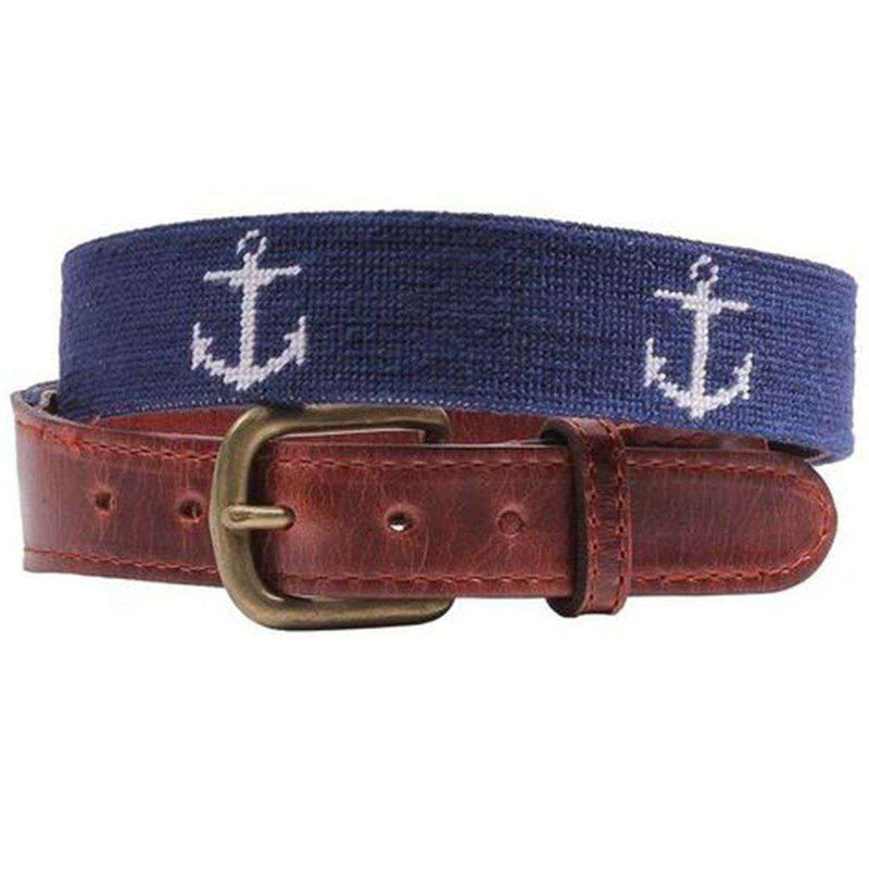 Anchor Needlepoint Belt in Dark Navy by Smathers & Branson - Country Club Prep