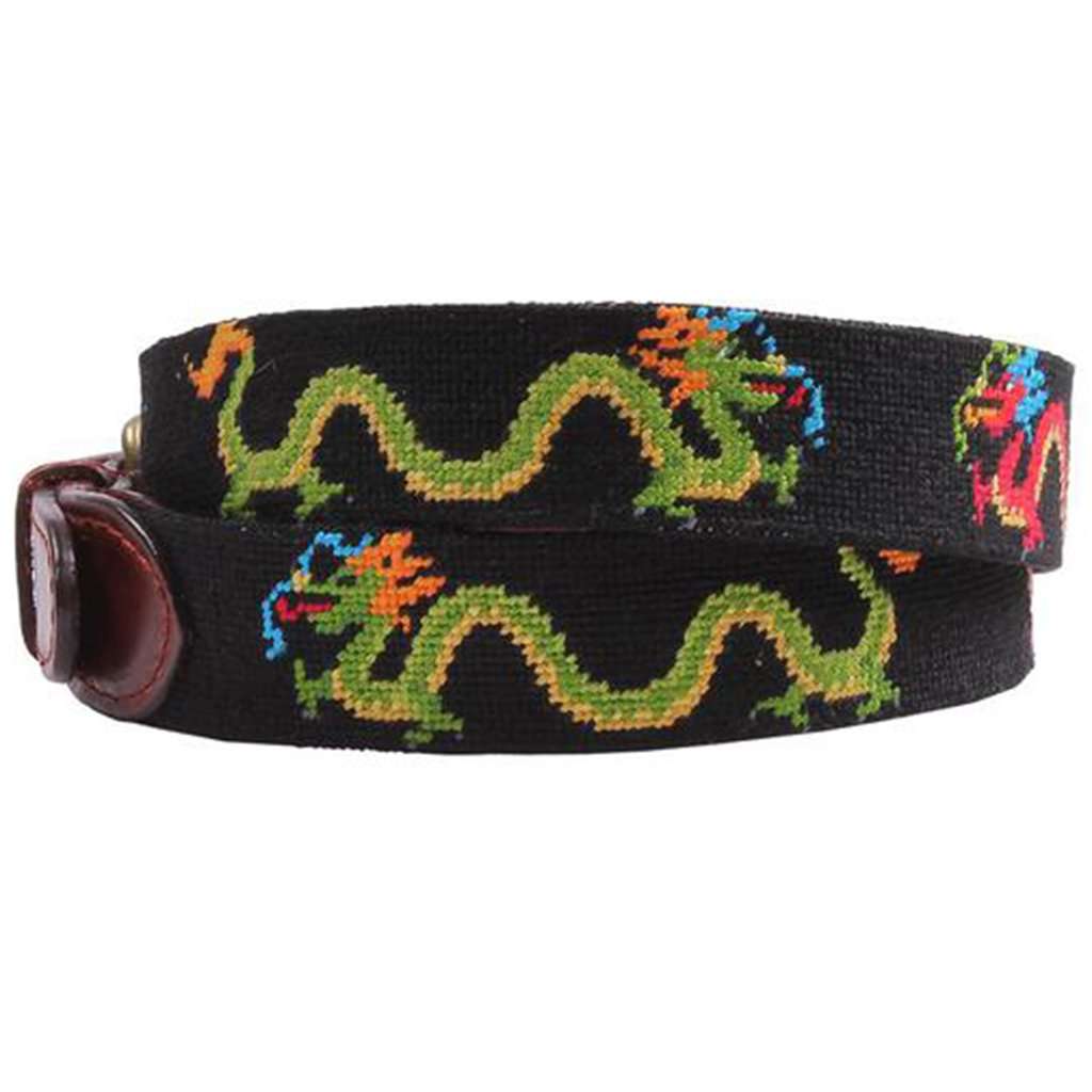 Dragons Needlepoint Belt in Black by Smathers & Branson - Country Club Prep