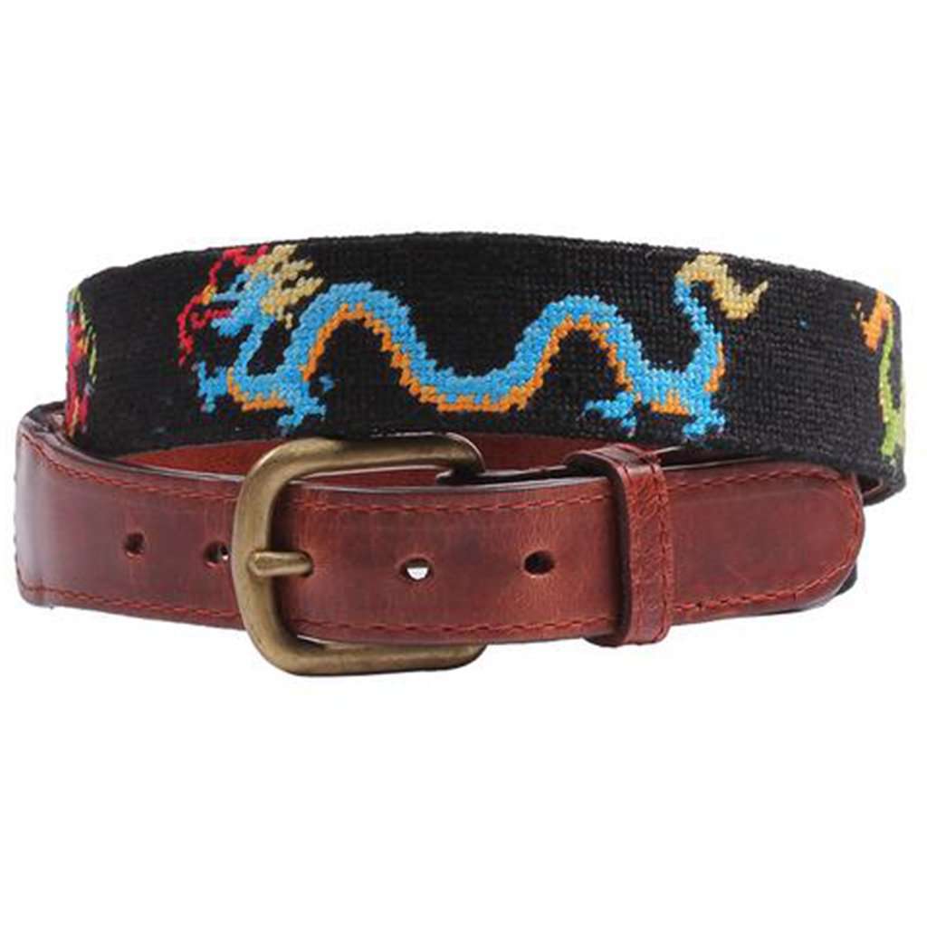 Dragons Needlepoint Belt in Black by Smathers & Branson - Country Club Prep