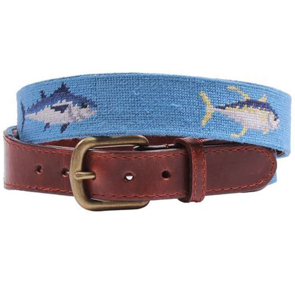 Tuna Needlepoint Belt in Cornflower Blue by Smathers & Branson - Country Club Prep