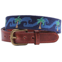 Waving Palms Needlepoint Belt in Dark Navy by Smathers & Branson - Country Club Prep