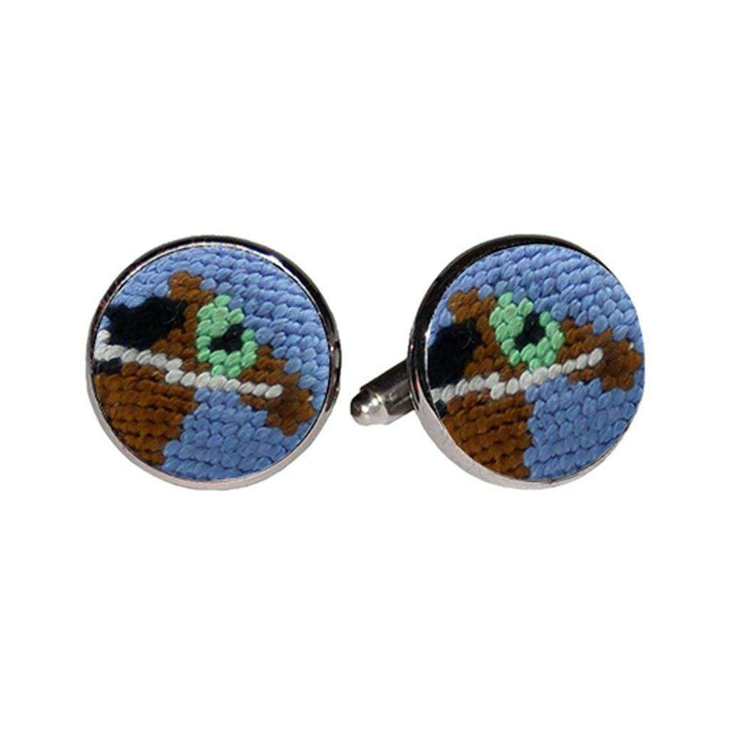 Derby Horse Needlepoint Cufflinks in Stream Blue by Smathers & Branson - Country Club Prep