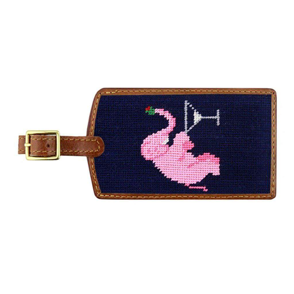 Elephant Martini Needlepoint Luggage Tag in Dark Navy by Smathers & Branson - Country Club Prep