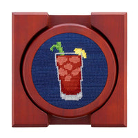 Morning Buzz Needlepoint Coasters in Classic Navy by Smathers & Branson - Country Club Prep