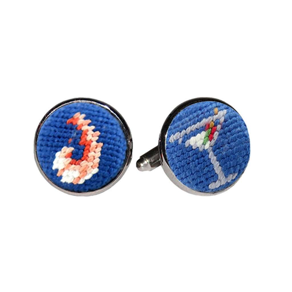 Shrimp Cocktail Needlepoint Cufflinks in Blue by Smathers & Branson - Country Club Prep