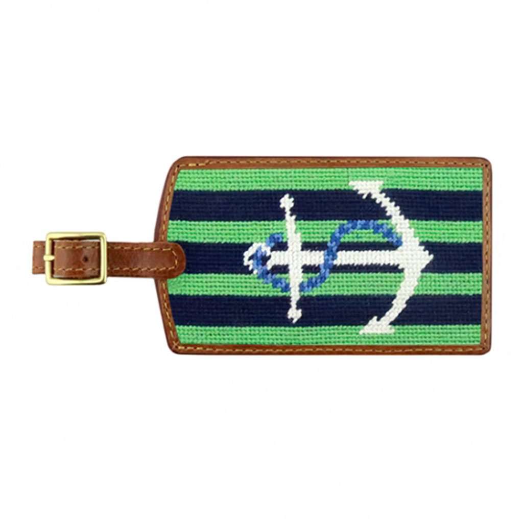 Striped Anchor Needlepoint Luggage Tag in Dark Navy & Mint by Smathers & Branson - Country Club Prep