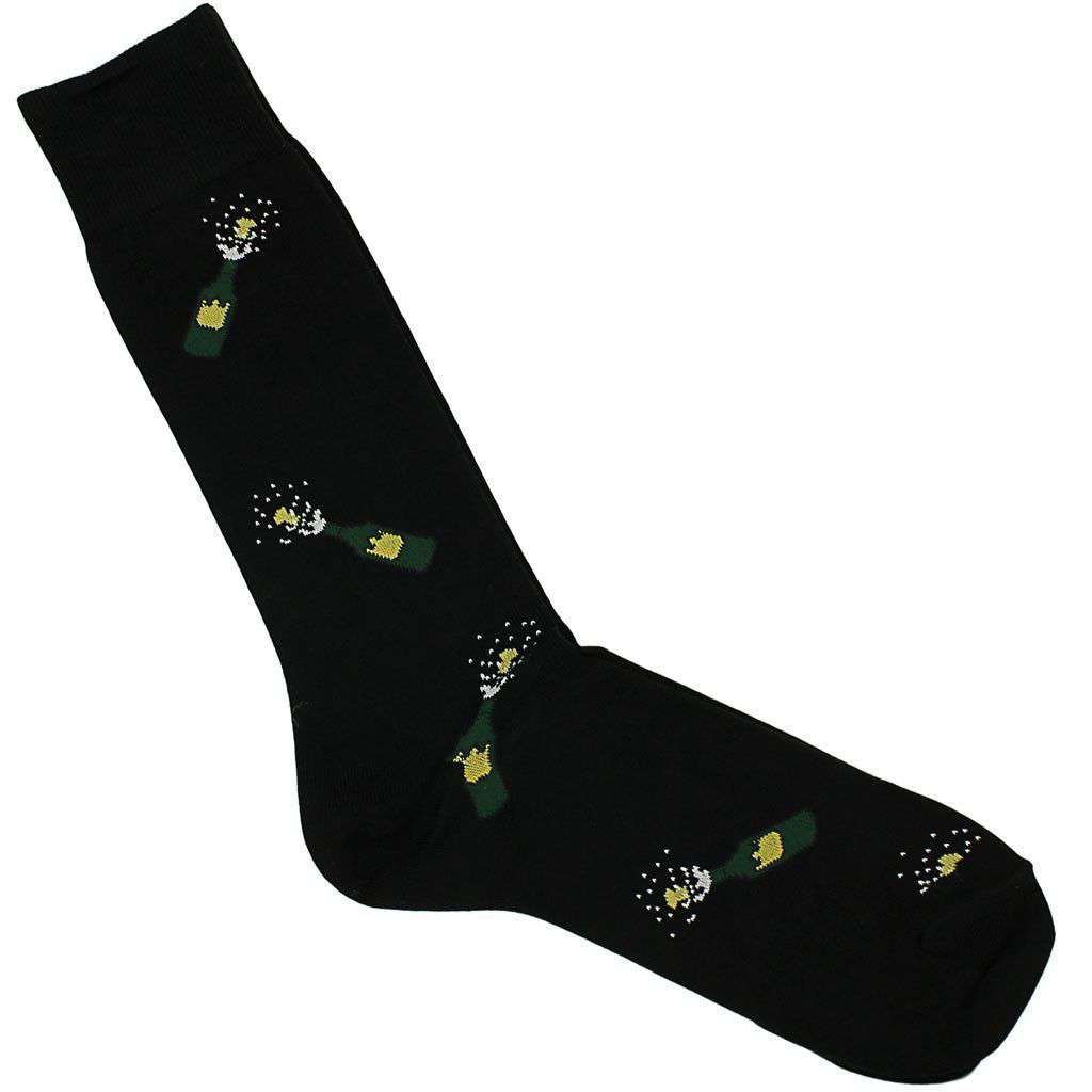 Men's Champagne Motif Socks in Black by Byford - Country Club Prep