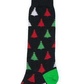 Men's Christmas Tree Socks in Black, Red, White, and Green by Byford - Country Club Prep