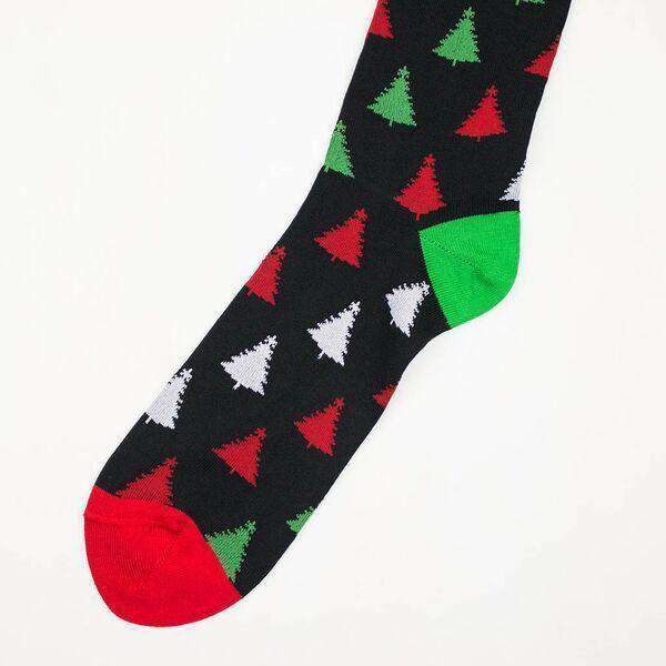 Men's Christmas Tree Socks in Black, Red, White, and Green by Byford - Country Club Prep