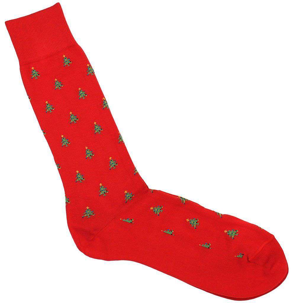 Men's Christmas Tree Socks in Red by Byford - Country Club Prep