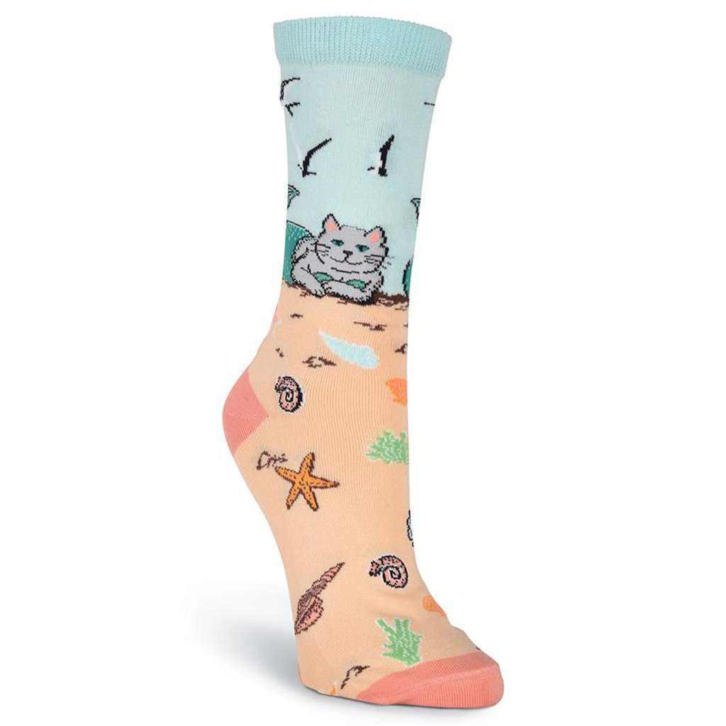 Women's Mermaid Cat Crew Socks by K. Bell Socks - Country Club Prep