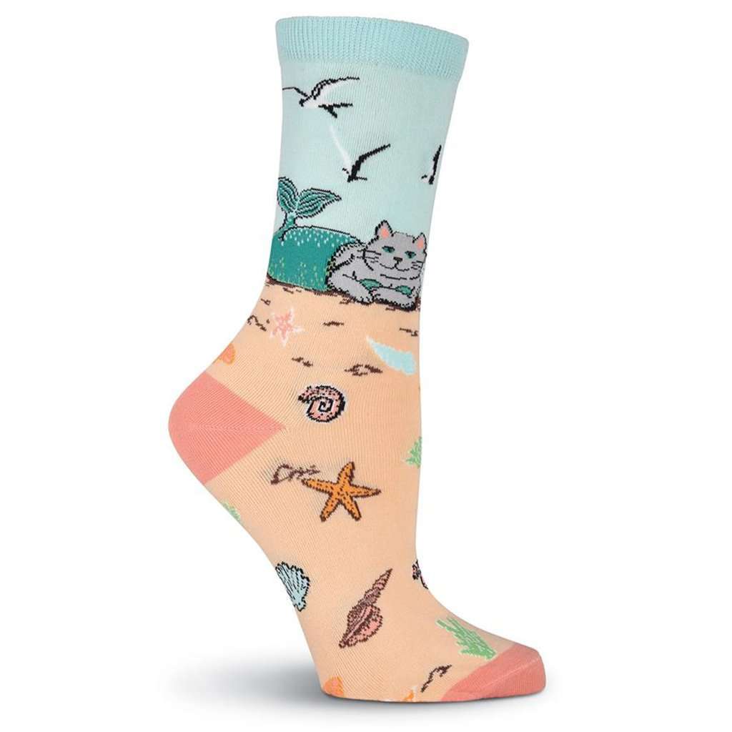 Women's Mermaid Cat Crew Socks by K. Bell Socks - Country Club Prep