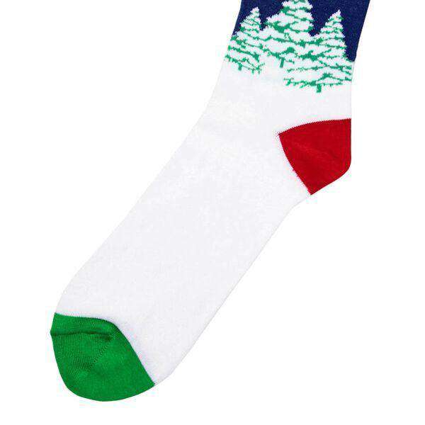 Men's Sleigh Scene Socks in Blue and White by Byford - Country Club Prep