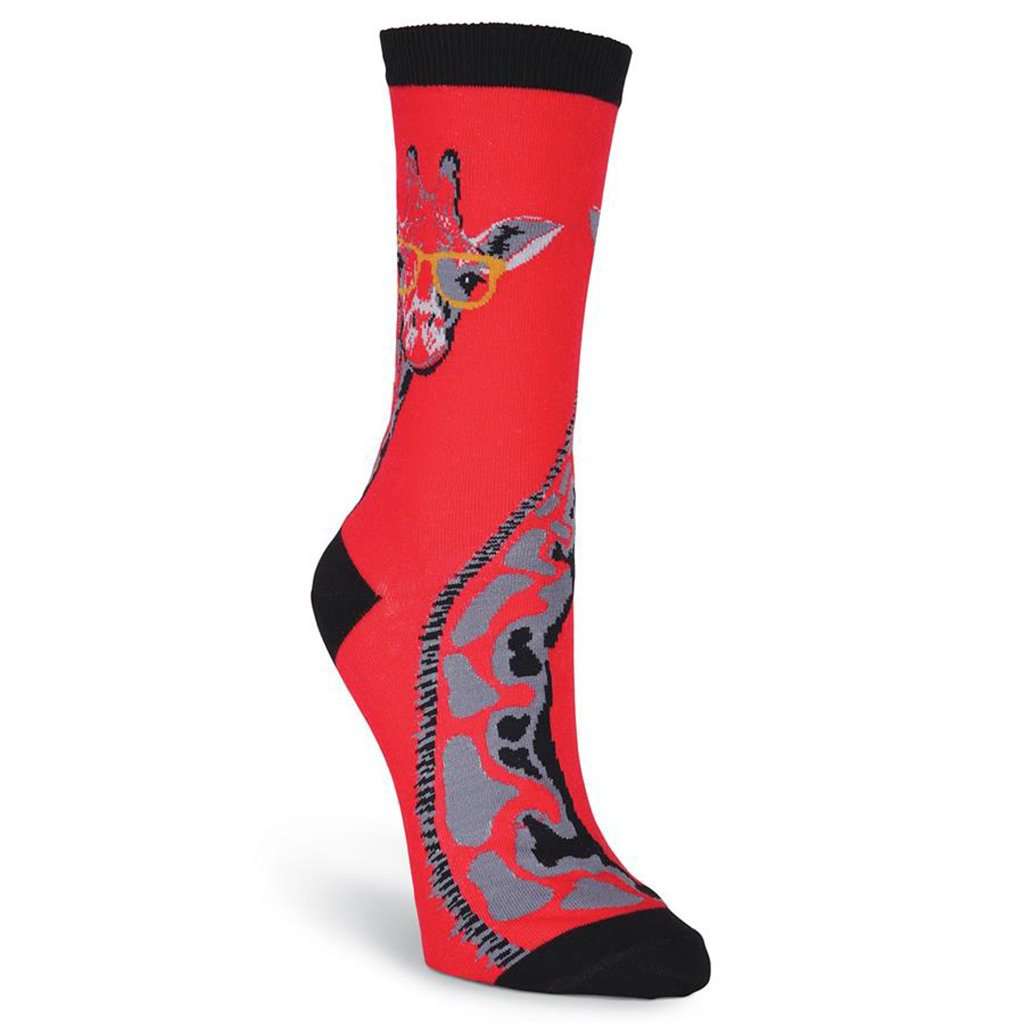 Women's Giraffe with Glasses Crew Socks by K. Bell Socks - Country Club Prep