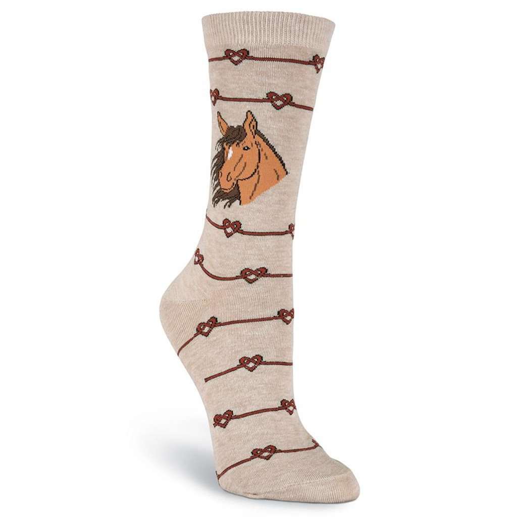 Women's Love Knot Horse Crew Socks by K. Bell Socks - Country Club Prep
