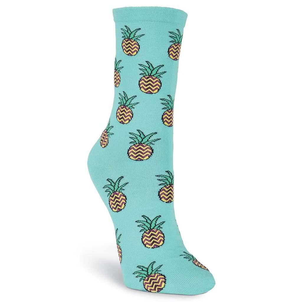 Women's Pineapple Crew Socks by K. Bell Socks - Country Club Prep
