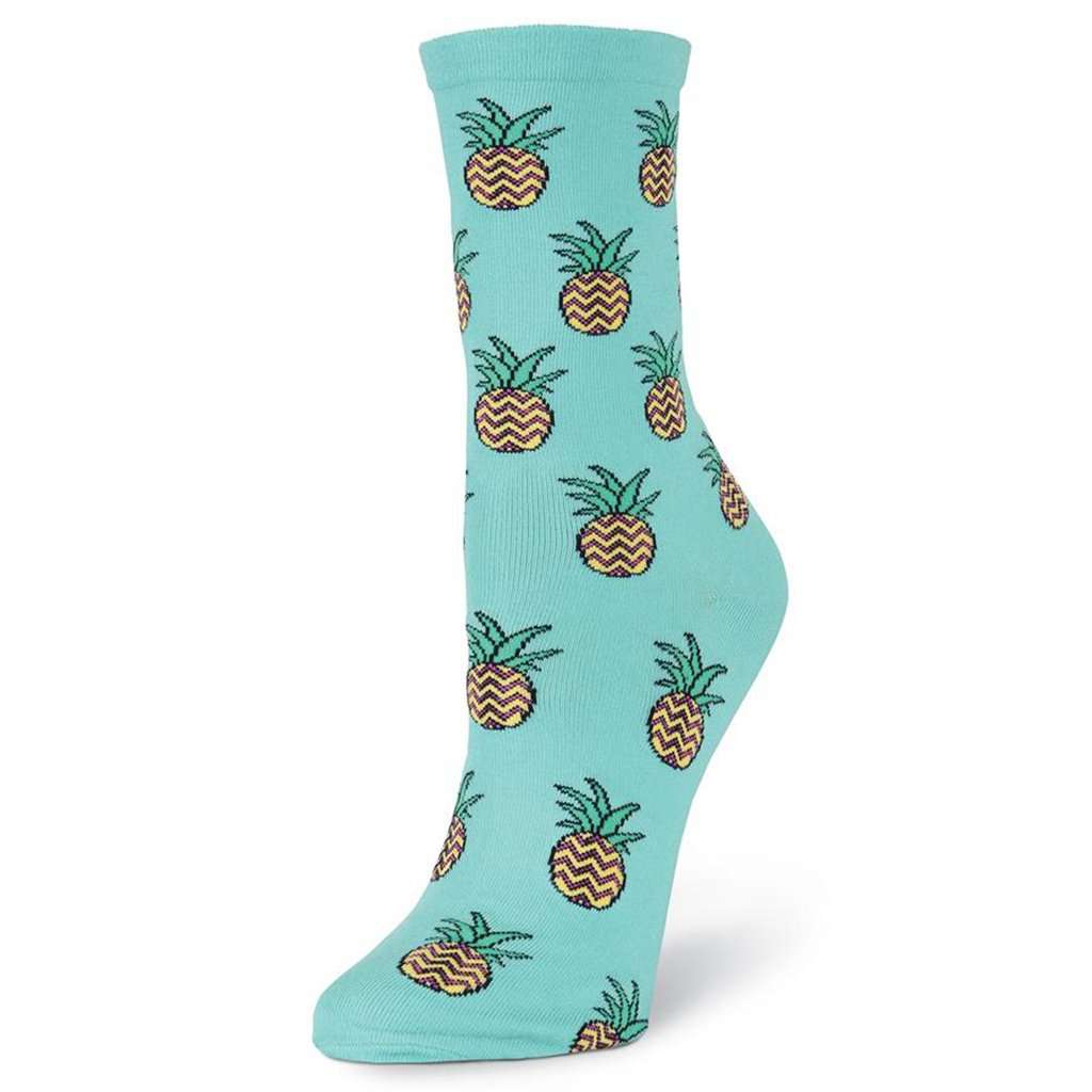 Women's Pineapple Crew Socks by K. Bell Socks - Country Club Prep