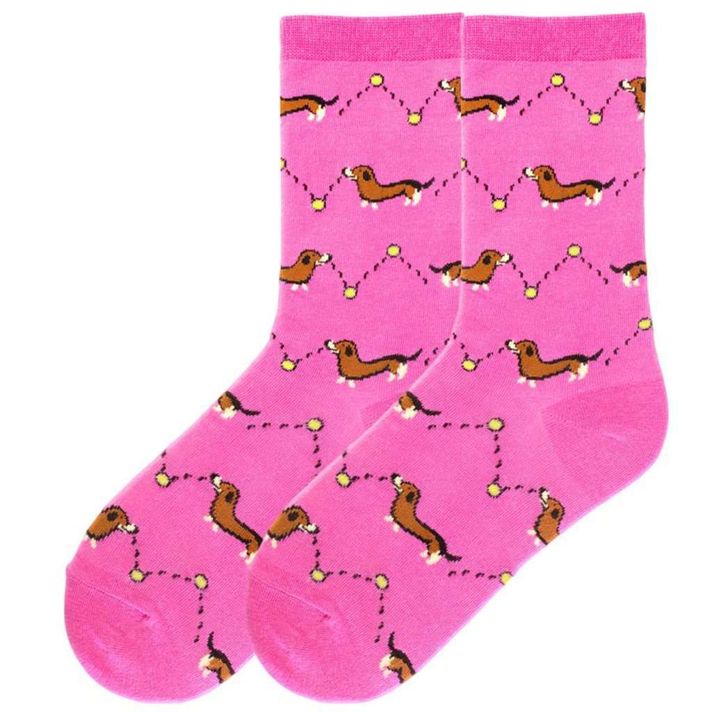 Women's Weiner Dog Crew Socks by K. Bell Socks - Country Club Prep