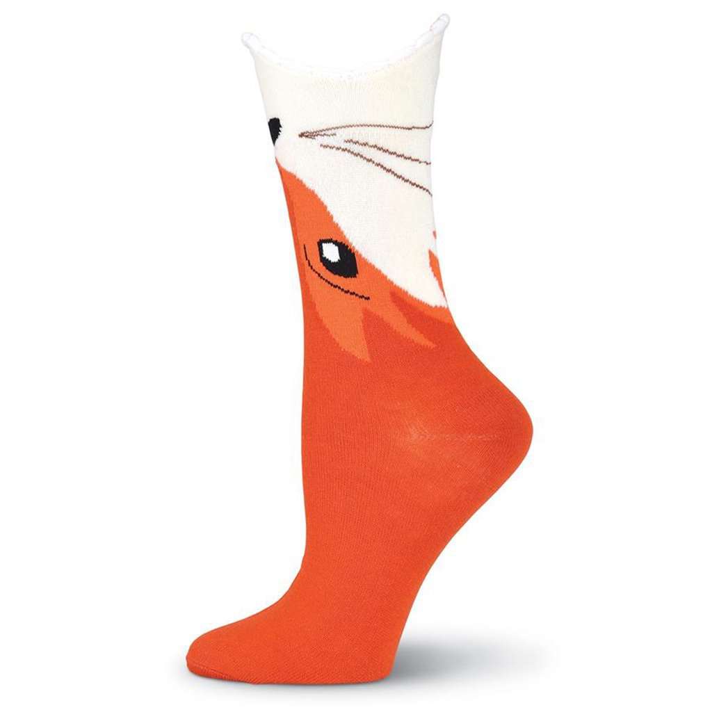 Women's Wide Mouth Fox Crew Socks by K. Bell Socks - Country Club Prep