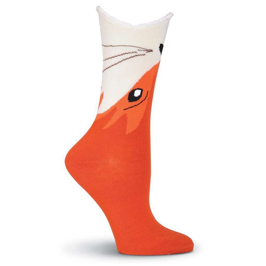 Women's Wide Mouth Fox Crew Socks by K. Bell Socks - Country Club Prep