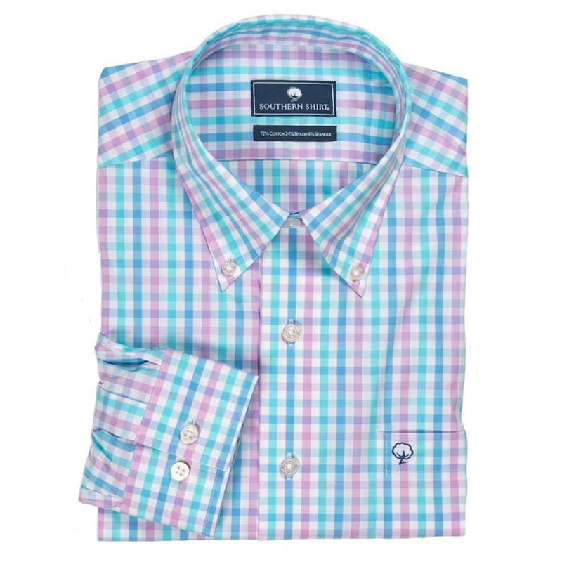 Palmetto Check Button Down in Mirage by The Southern Shirt Co.. - Country Club Prep